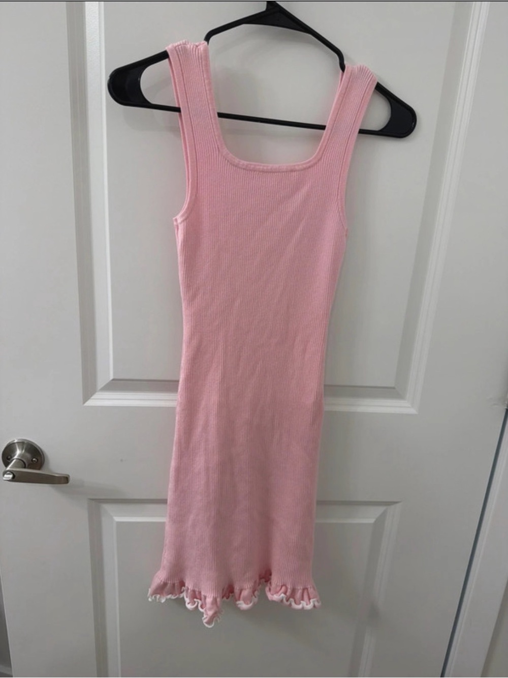 Amazon Pink Ribbed Square-Neck Mini Dress with Ruffle Hem - Picture 2 of 2
